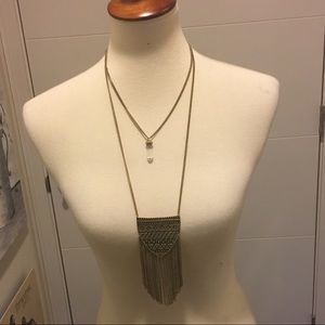 Layered brass necklace w/ crystal & shield NWOT